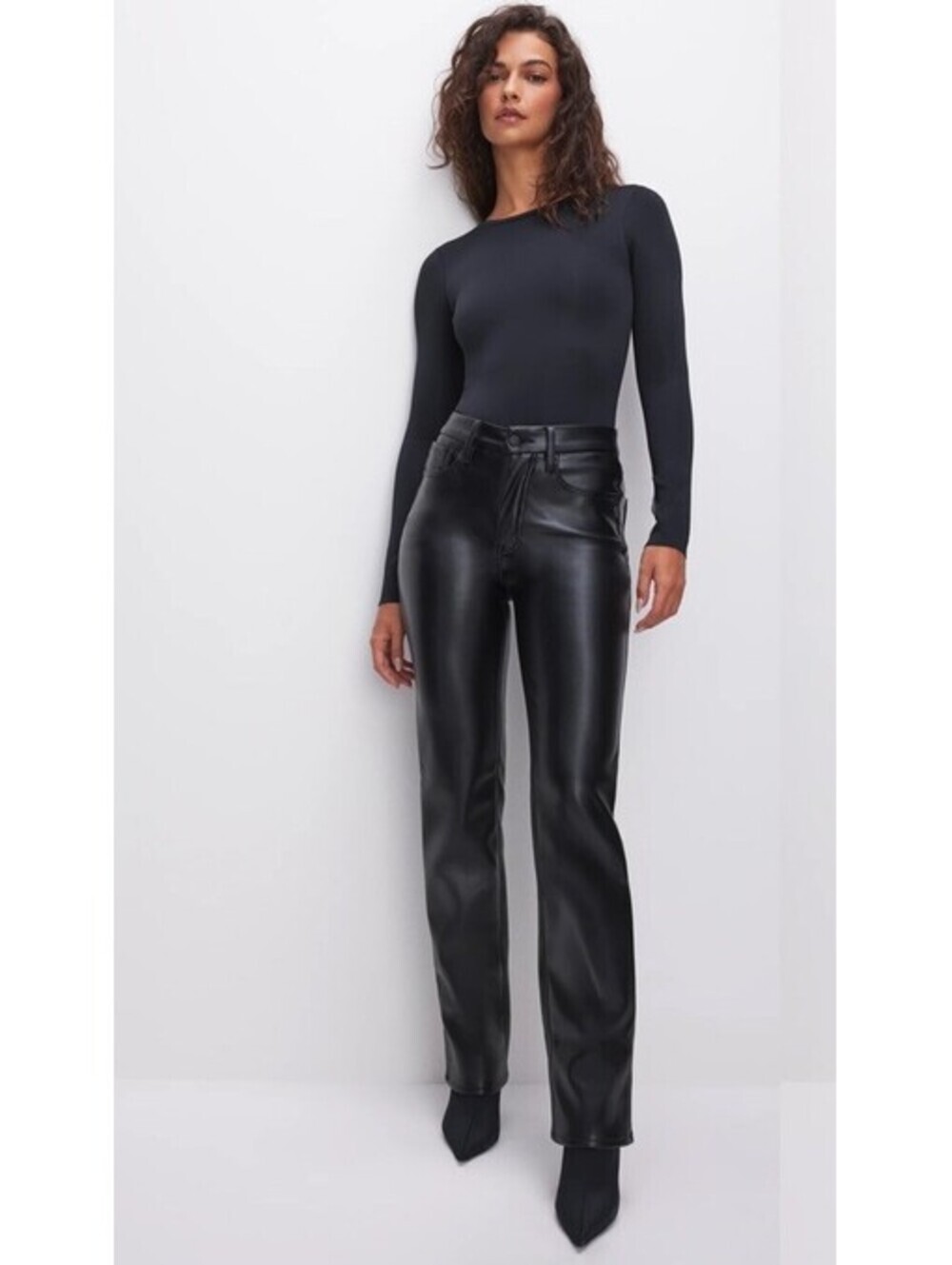 Good American Black Good Icon Faux Leather Straight Leg Pants US 16 Retail $185